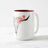 Rustikaler Boho BlumenLonghorn Schädel Zweifarbige Tasse (VorderseiteRechts)