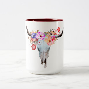 Rustikaler Boho BlumenLonghorn Schädel Zweifarbige Tasse
