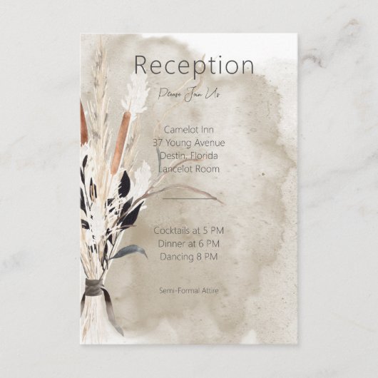 Rustikaler Boho Bouquet Moderner Empfang Begleitkarte (Vorderseite)