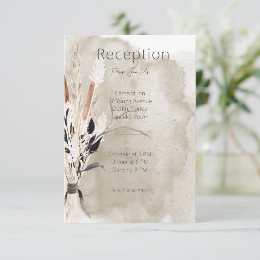 Rustikaler Boho Bouquet Moderner Empfang Begleitkarte (Stehend Vorderseite)