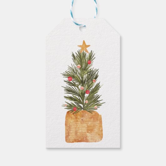 Rustikaler Boho Bow Scandi Weihnachtsbaum Geschenkanhänger (Rückseite)