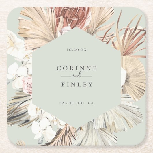 Rustikaler Boho-Chic Personalisiert Square Paper U Rechteckiger Pappuntersetzer (Vorderseite)