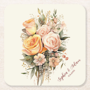 Rustikaler Boho-Chic-Tragetasche mit Pfirsichblume Rechteckiger Pappuntersetzer