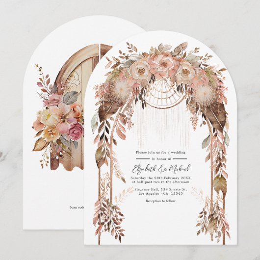 Rustikaler Boho Chic Western Hochzeit QR-Code Einladung (Vorne/Hinten)
