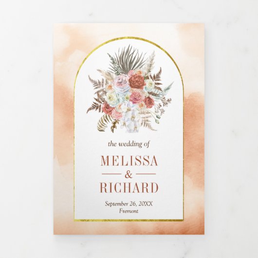 Rustikaler Boho Erde Blumenarsch auf einer Hochzei Dreifach Gefaltete Einladung (Cover)