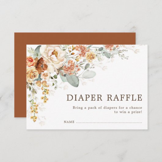 Rustikaler Boho Fall Burnt Orange Floral Diaper Ra Begleitkarte (Vorne/Hinten)