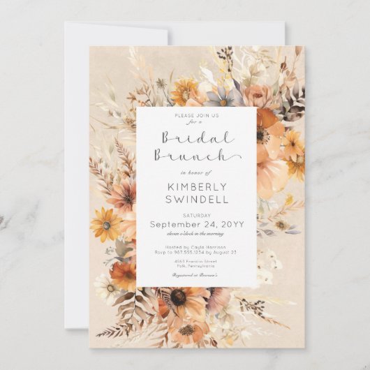 Rustikaler Boho Fall Floral Frame Bridal Brunch Einladung (Vorderseite)