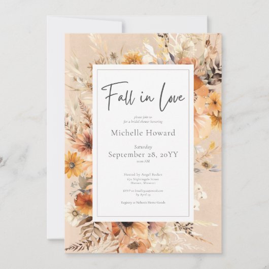 Rustikaler Boho Fall in der Liebe Rostflora Brautp Einladung (Vorderseite)