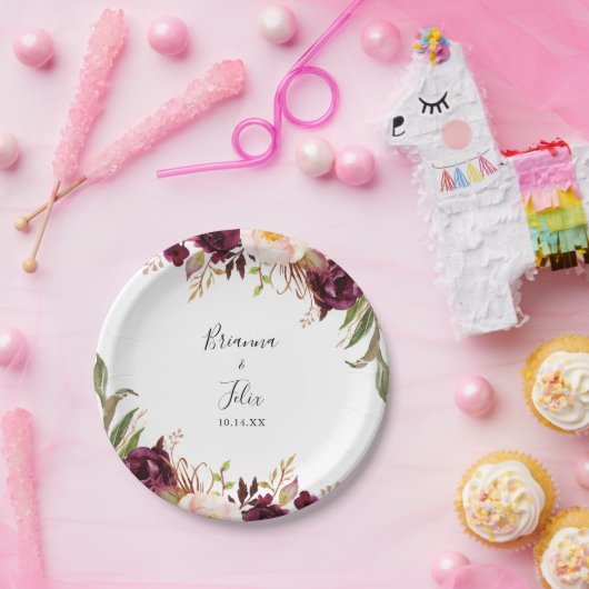 Rustikaler Boho farbenfroher Blumenkuchen Pappteller (Party)