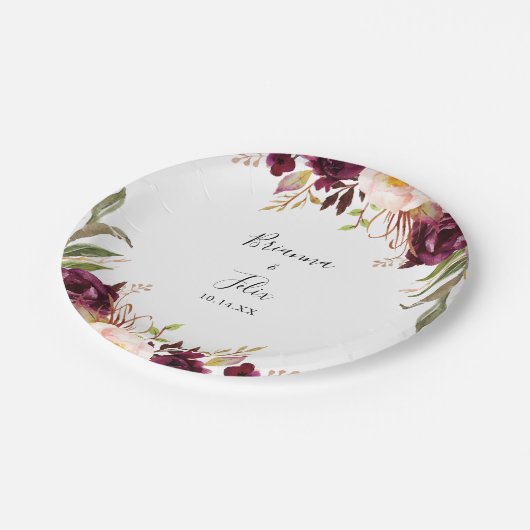 Rustikaler Boho farbenfroher Blumenkuchen Pappteller (Schrägansicht)