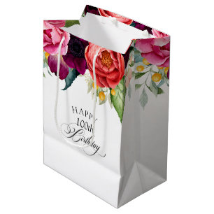 Rustikaler Boho Floral 100. Geburtstag Mittlere Geschenktüte