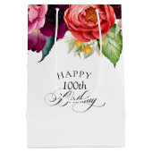 Rustikaler Boho Floral 100. Geburtstag Mittlere Geschenktüte (Rückseite)