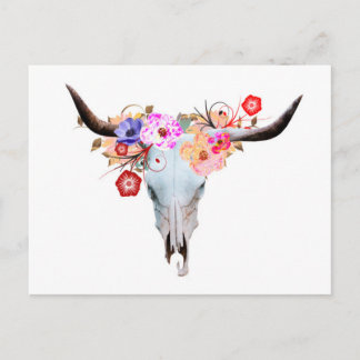 Rustikaler Boho Floral Longhorn Skull Postkarte