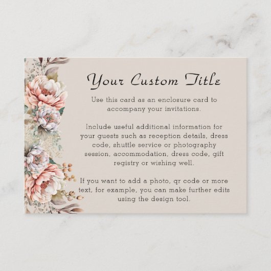 Rustikaler Boho Floral Western stimuliert Custom Begleitkarte (Vorderseite)