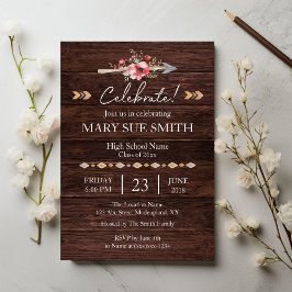 Rustikaler Boho Floral Wood Grain Abschluss Einladung