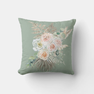 Rustikaler Boho Immergrün Rosa Floral Pampas Vorba Kissen