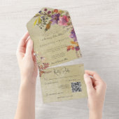 Rustikaler Boho Jewel Tone Florals Sage QR Code All In One Einladung (Abreißen)