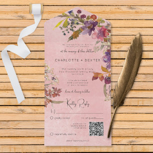 Rustikaler Boho Jewel Tone Pink Florals QR Code All In One Einladung