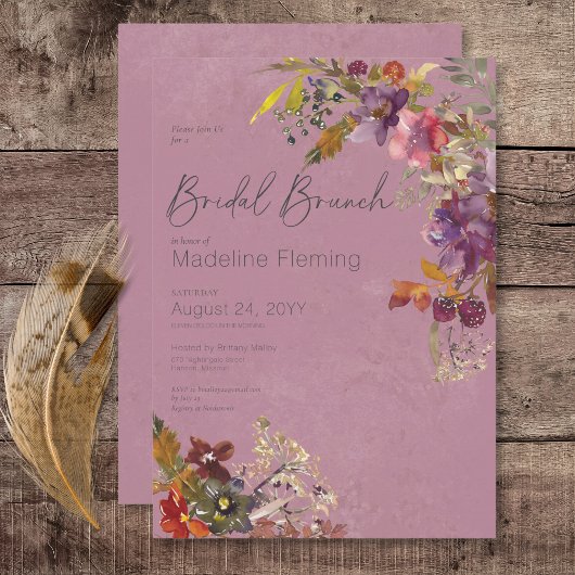 Rustikaler Boho Jewel Tone Plum Florals Bridal Bru Einladung