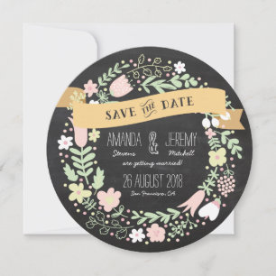 Rustikaler Boho-Kranz-Schiefertafel-Foto Save the  Date