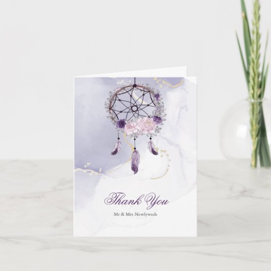 Rustikaler BOHO Lila Traumfänger Dankeskarte (Vorderseite)