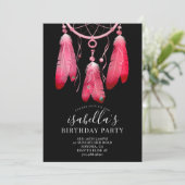 Rustikaler Boho Pink Dream Catcher Black Birthday Einladung (Stehend Vorderseite)