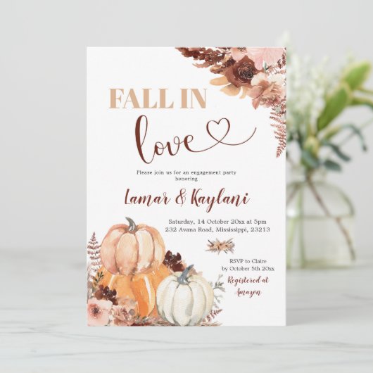 Rustikaler Boho Pumpkin Fall Liebe Engagement Part Einladung (Stehend Vorderseite)