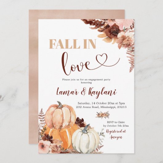 Rustikaler Boho Pumpkin Fall Liebe Engagement Part Einladung (Vorne/Hinten)