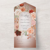 Rustikaler Boho Rost Pfirsich Blumenstrauß Pinsels All In One Einladung (Innen Boden)