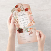 Rustikaler Boho Rost Pfirsich Blumenstrauß Pinsels All In One Einladung (Abreißen)