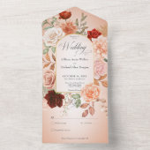 Rustikaler Boho Rost Pfirsich Blumenstrauß Pinsels All In One Einladung (Innen Boden)
