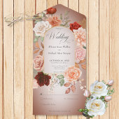 Rustikaler Boho Rost Pfirsich Blumenstrauß Pinsels All In One Einladung