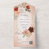 Rustikaler Boho Rust Peach Floral Frame Blush QR C All In One Einladung (Innen Boden)