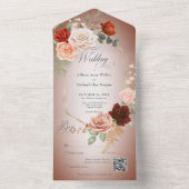 Rustikaler Boho Rust & Peach Floral Frame Rust QR  All In One Einladung (Innen Boden)