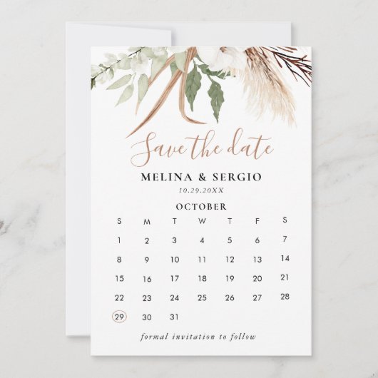 Rustikaler Boho Simple Floral Save the Date Calend (Vorderseite)