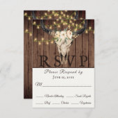 Rustikaler Boho Skull and Lights on Wood Wedding RSVP Karte (Vorne/Hinten)