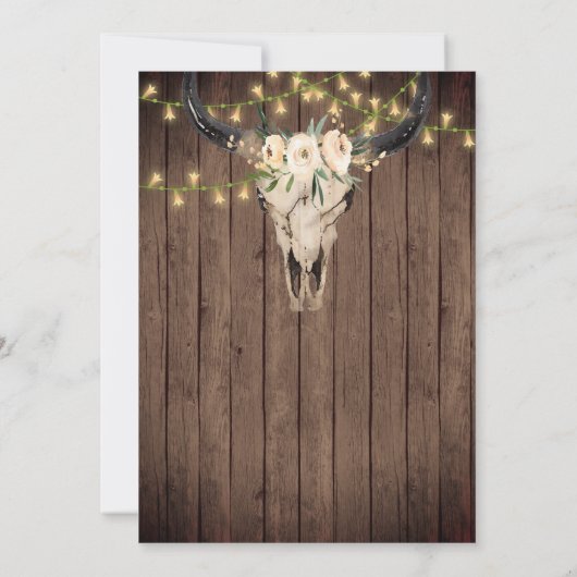 Rustikaler Boho Skull and Lights on Wood Wedding Save The Date (Rückseite)