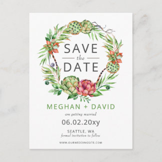 Rustikaler Boho Sukkulenter Kaktus Save the Date Ankündigungspostkarte