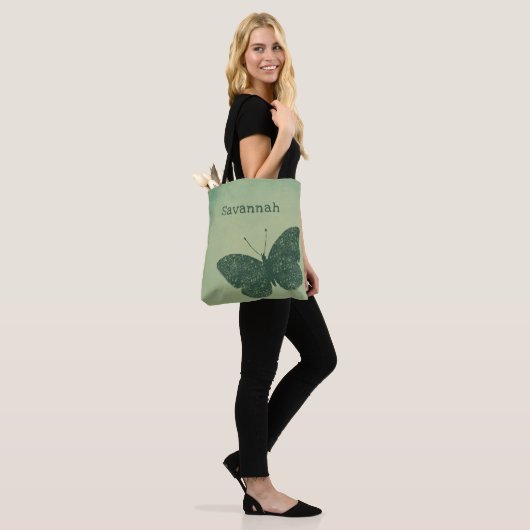 Rustikaler Boho verblasste grüne Schmetterlingsmüh Tasche (Am Model)