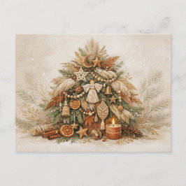 Rustikaler Boho-Weihnachtsbaum mit natürlichen Orn Feiertagspostkarte