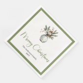 Rustikaler Boho-Weihnachtsstrauß Wasserfarbe Serviette (Ecke)