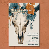 Rustikaler Boho Western Floral Bull Cow Skull Wedd Einladung