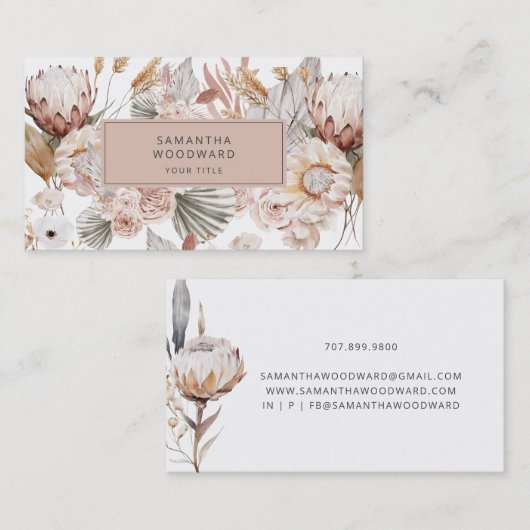 Rustikaler Boho-Wildblumen-Cream-Terrakotta Visitenkarte (Vorne/Hinten)