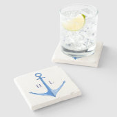 Rustikaler Bootanker Mit Monogramm Steinuntersetzer (Seitenansicht)