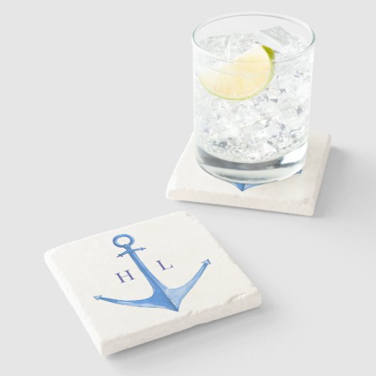 Rustikaler Bootanker Mit Monogramm Steinuntersetzer (Seitenansicht)