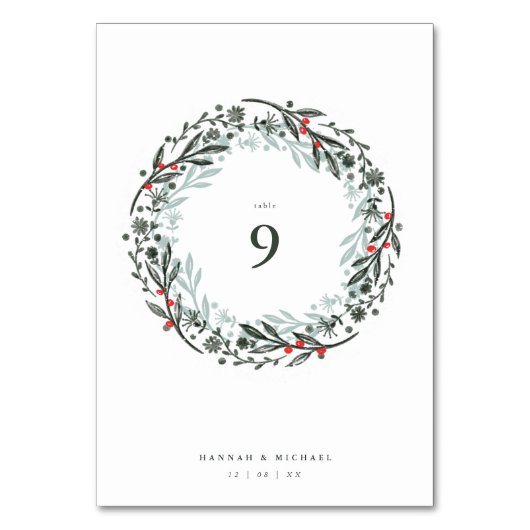 Rustikaler botanischer Aquarellkranz Tischnummer (Rückseite)