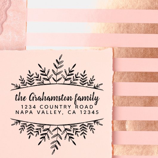 Rustikaler botanischer Familienname Moderne Rückse Gummistempel