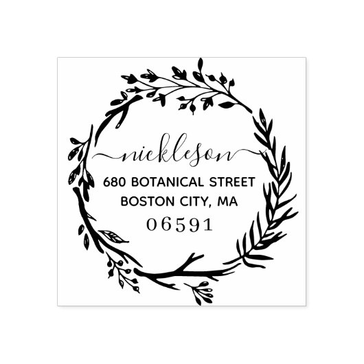 Rustikaler botanischer Grünkränze Rücksendeadresse Gummistempel (Prägung)