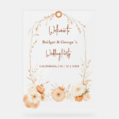 Rustikaler botanischer Herbst Rahmen Hochzeitsempf Acrylschild (Vorderseite)