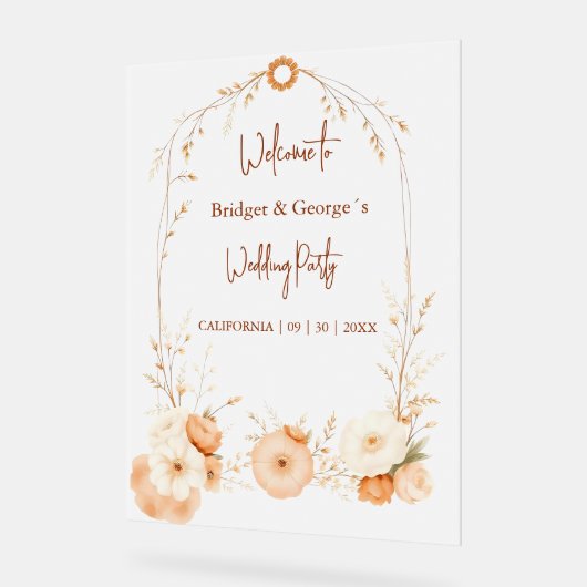 Rustikaler botanischer Herbst Rahmen Hochzeitsempf Acrylschild (Winkel)